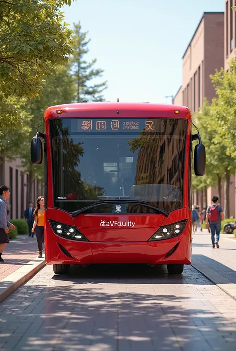 a university faculty shuttle bus. Request :
red, color code E32028
There is a logo and a school name
Striking texture of straight lines, Simple cubes