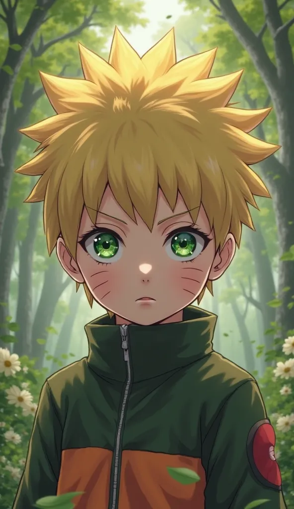 Make an ultra-realistic picture of what Naruto Uzumaki's son would look like with Sakura Haruno 