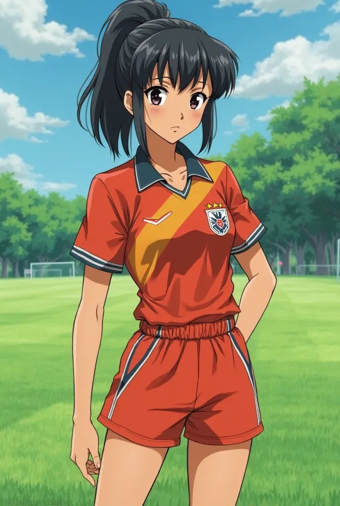 Create a female version of keith kogane from voltron, but put her in a 90s soccer uniform