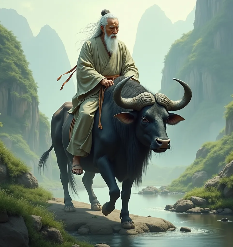 image of old man riding buffalo in taoism