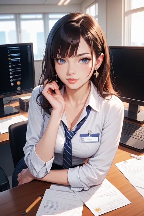 Make an image of a Japanese office worker operating a computer