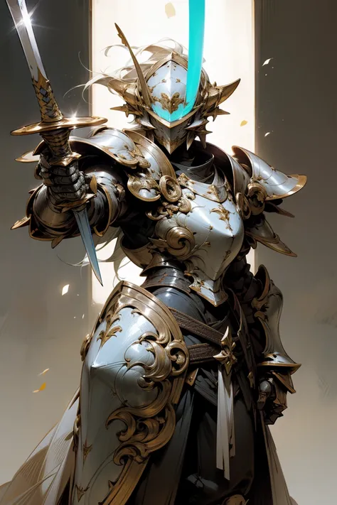 Paladin, Glowing Armor , Shiny Greatsword,  Full Plate Armor 