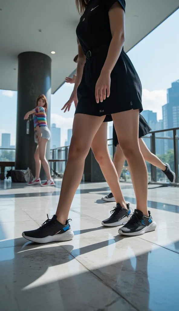 Women wearing Nike shoes latest models focus on toe shoes