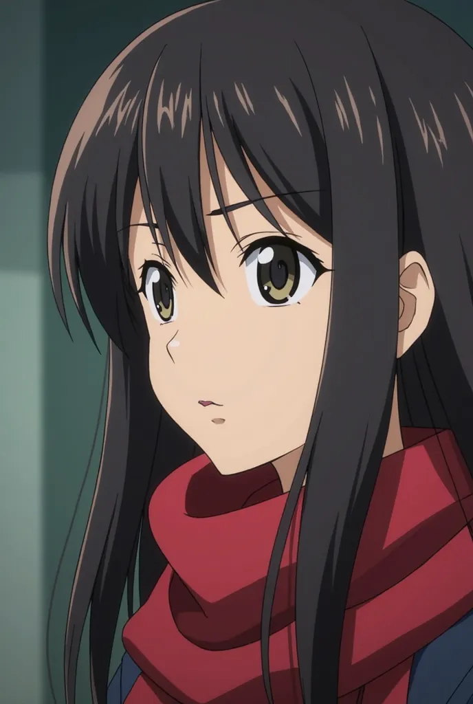 a close up of a person with long hair and a scarf, screenshot from guro anime, close up of lain iwakura, close up iwakura lain, 2 0 1 9 anime screenshot, anime movie screenshot, screenshot from a 2012s anime, rin tohsaka, close up of iwakura lain, anime sc...