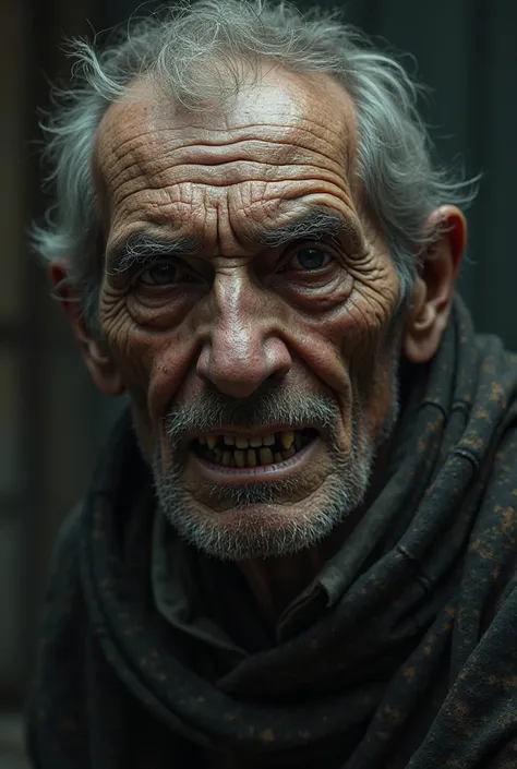 Sad old man with missing teeth 