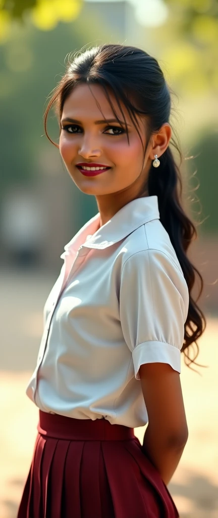 a beautiful indian school girl wearing a school uniform minni skirt 