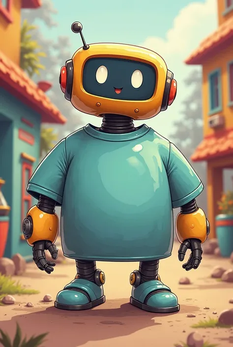 ogo ( cartoon robot wearing an oversize tshirt )