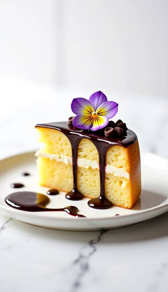 Hgraphic elements, Dynamic Light, Cinematics, HDR, UHD, professional PHOTOGRAPH OF:

Artistic Splash
"Present the Flower Honey Cake with a dynamic splash of dark chocolate sauce artfully drizzled around the cake. The simple white plate should contrast shar...