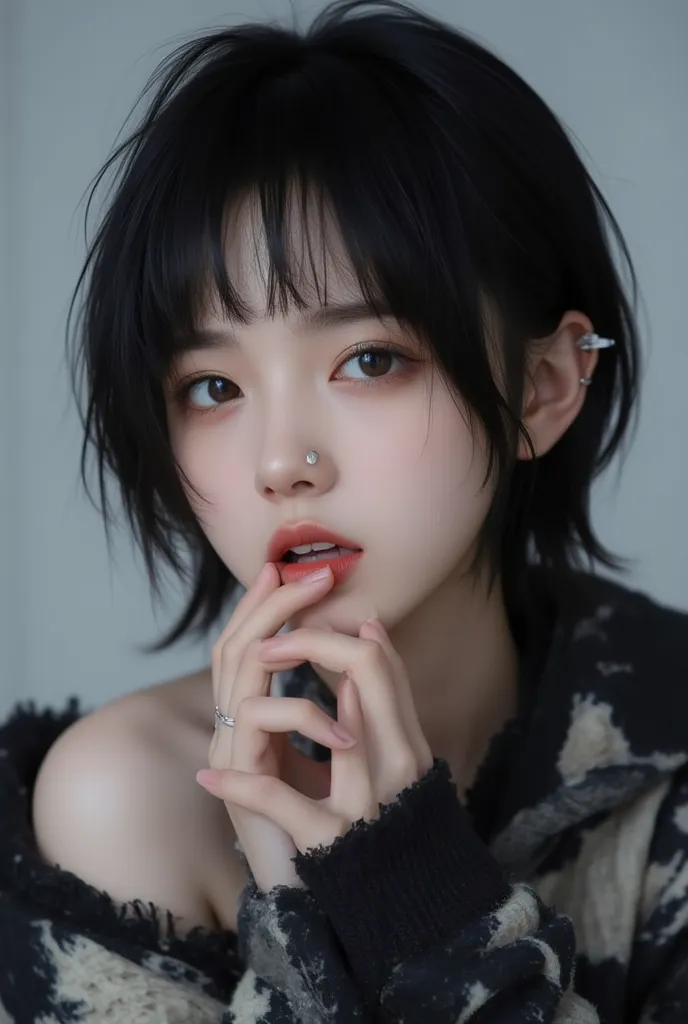 female, girl, Beauty, beauty, short cut, Leaf cut, Hershcut, short hair, Septum Piercing, Short Hair, COTURE, COTURE 피어싱, Split tongue, Split Tongue, Tongue Piercing, 두갈래로 cracked tongue, cracked tongue,  tongue piercing, dark skin,  brown skin to eat hand...