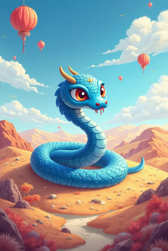 mongolia  zodiac snake in mongolia blue happy lunar new year