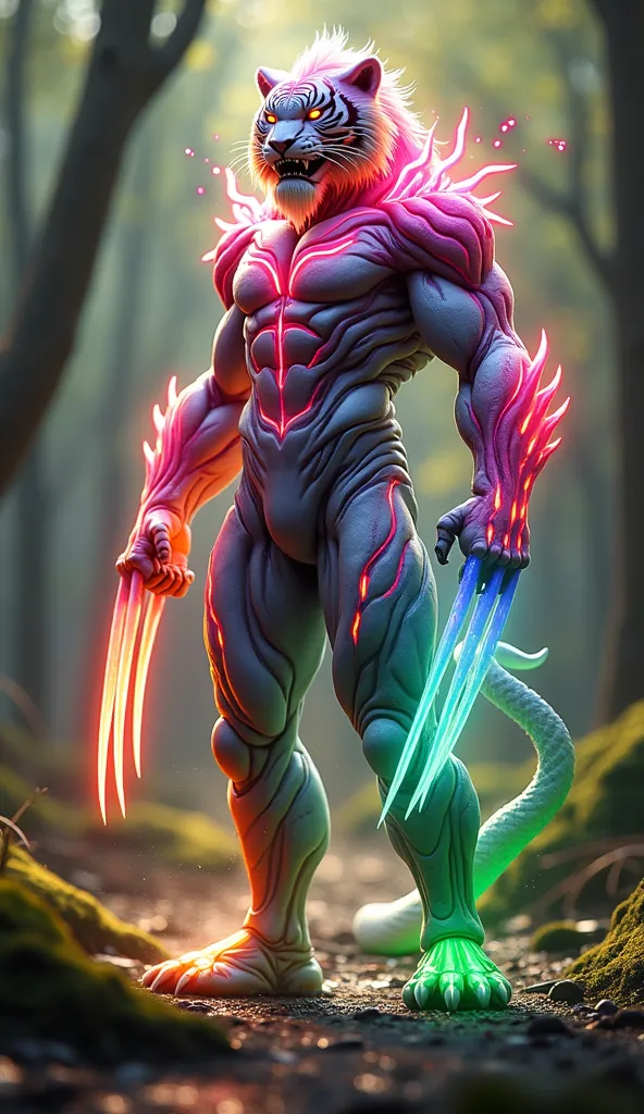 Wolverine fusion hybrid elsa, gaya Disney Pixar, super sentai,  Cartoon Style , imej foto realistic, intricate details, cinematic rendering, by Eli Roth, on wet ground inside forest, beautiful sunny day, warm and sunny lighting,  masterpiece ,  creative , ...