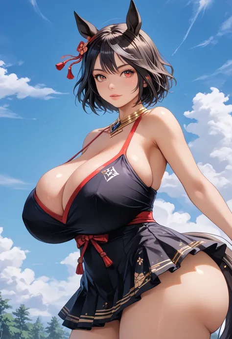 ((( kitasan black )))、( black hair)、( short hair)、(((Let me have the black dress skirt )))、(((  horse ears)))、(((clothing))),(((( super huge ,  abnormally swollen breasts  ))))、(((HYPER Breast))),((( super huge  ass)))、(((  plump body  )))、((( thighs)))、((...