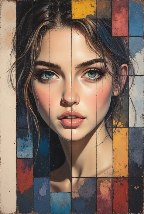 Create an evocative oil painting inspired by Malcolm Liepke, based on the provided image. Capture the intense, introspective expression of the young subject using thick, Incorporate earthy tones, deep blues, and warm browns to create a harmonious and invit...