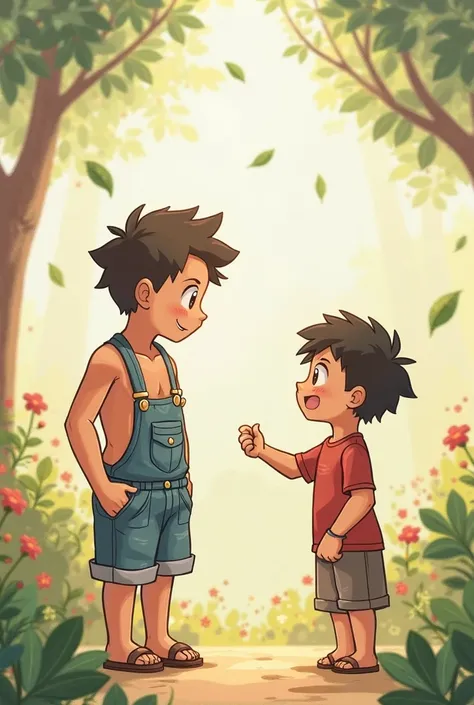 young boy can you help me take off my overalls? shirtless Pokemon style