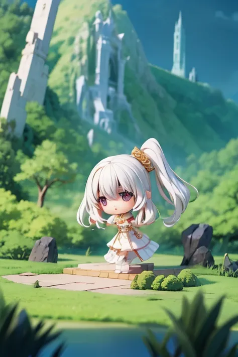 two girls, A girl holds a piano,  The Girl Has a Lute,  white hair, Cyansia Fantasy,  Social Popularity of CG , chinese tower, Hope emerges,  Hair is scattered , motion blur, cinematic writing,  blurry foreground ,  motion line, advanced details, 16k, High...