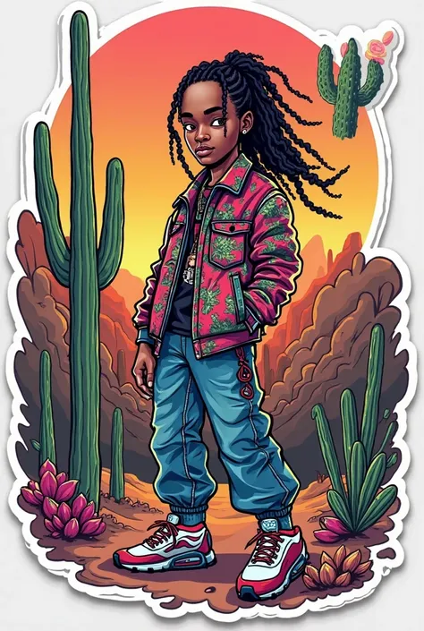 Generate an easy-to-recreate sticker or print drawing of Travis Scott and his old album Cactus Jack