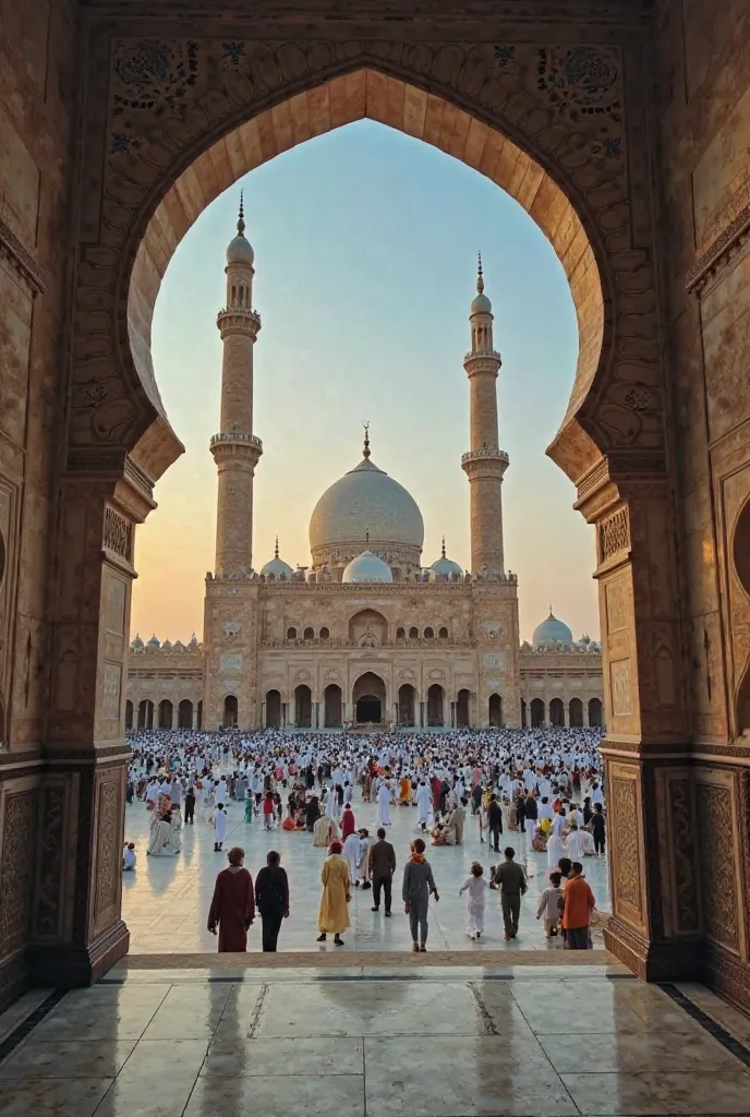 Ek noorani manzar jismein Masjid Nabawi ka roza Mubarak chamak raha ho, aasman par chamakte taare hon. Masjid ke ird-gird khoobsurat mor apni rangeen pankh failaye hon, aur kabootar udte nazar aayein."