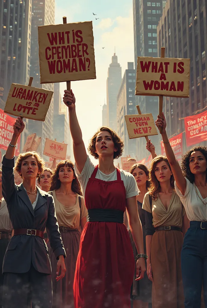 Show women protesting, “what is a woman?” “Right to vote” during 1920’s