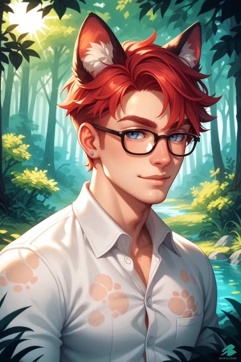  red-haired men，Bob，glasses、Short cut，handsome、Animal ears