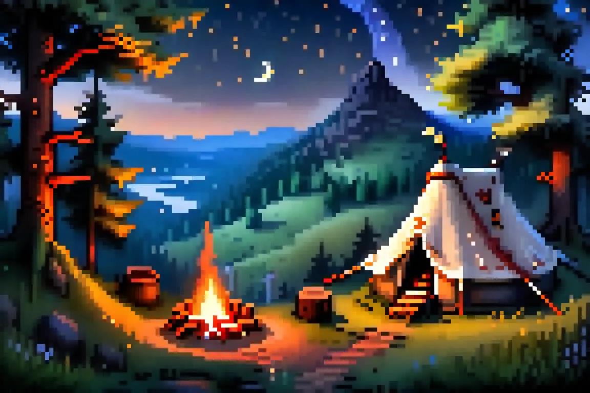 pure landscape ， Compa，travel tent，night，Star，moon，bonfire， Middle Ages 