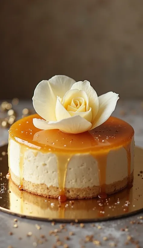 Hgraphic elements, Dynamic Light, Cinematics, HDR, UHD, professional PHOTOGRAPH OF:

Indulgent Glistening
"Envision the Luxurious Minimalist Flower Honey Cake elegantly displayed on a sleek, reflective glass surface. The cake is drizzled with a golden hone...