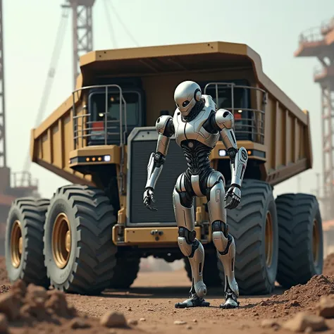 Humanoid、dump truck high resolution, shortcut from elbow to hand, 