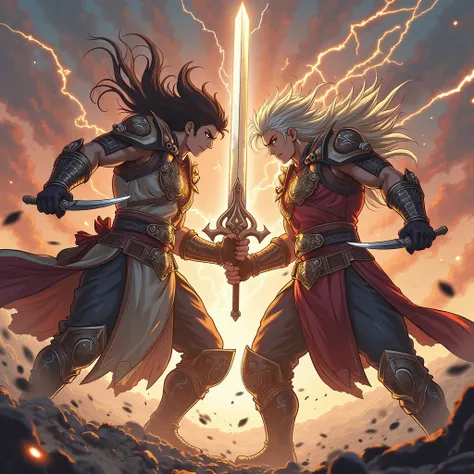 close up of Dimitar and Pandev prepare their final attack together. anime art style