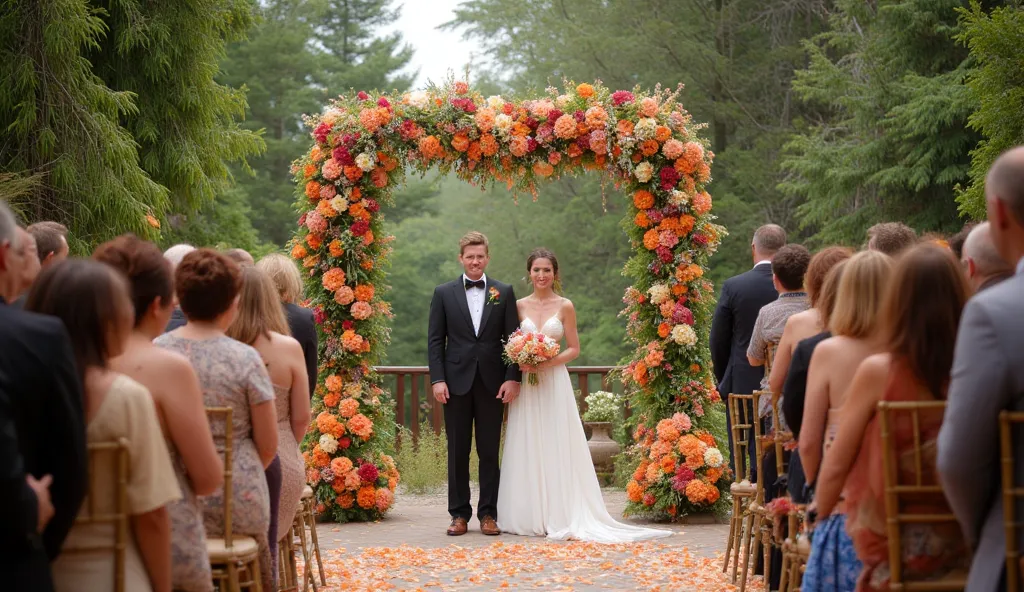 wedding. bride and groom,  flowers. Guests