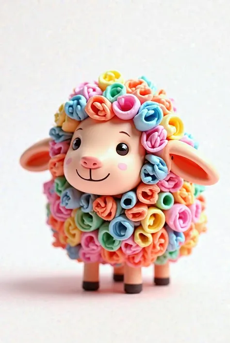 Use colorful tubes to make the shape of a sheep，cute， cartoon，easy，white background，lots of details， 8k resolution