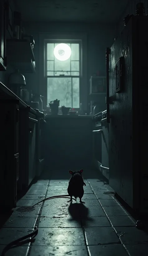 Illustration shadow rat silhouette walking in the kitchen in the night