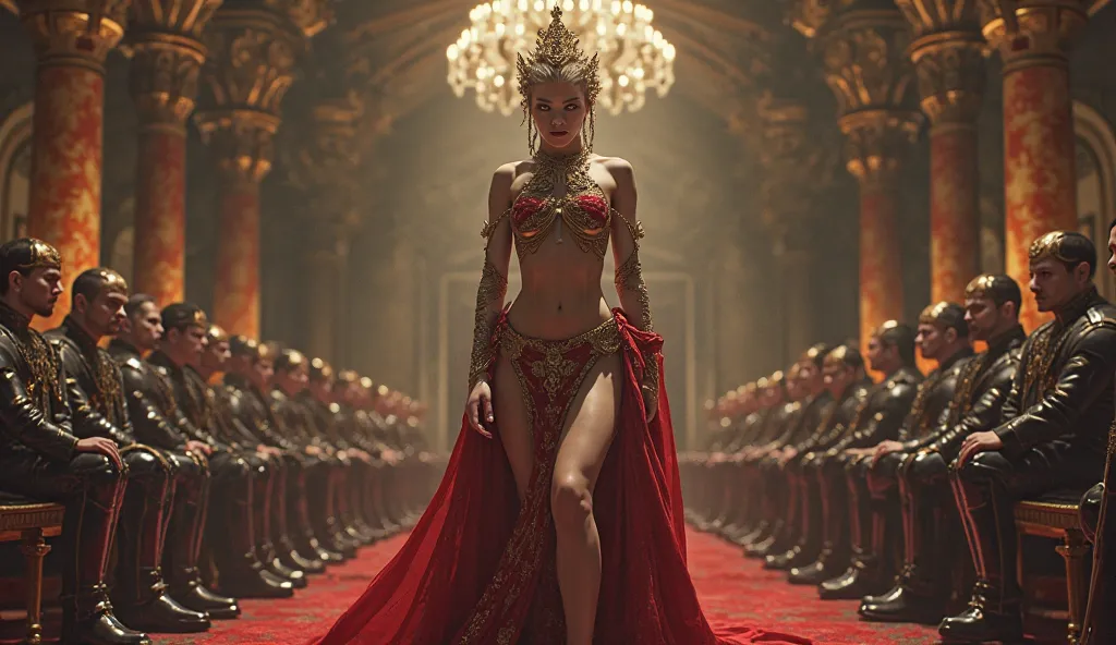 (((Perfect Anatomy,  super detailed skin))), full body, ( inside the palace, in the throne room), 3d, 8k,  top notch, masterpiece:1,2, extremely detailed), (Realistic, fotorRealistic:1,2), beautiful illustration, movie lighting, seen from the horizontal wi...