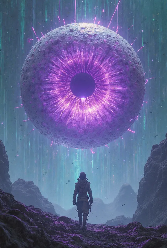 make a purple eye orb reyna valorant in the sky with green screen background