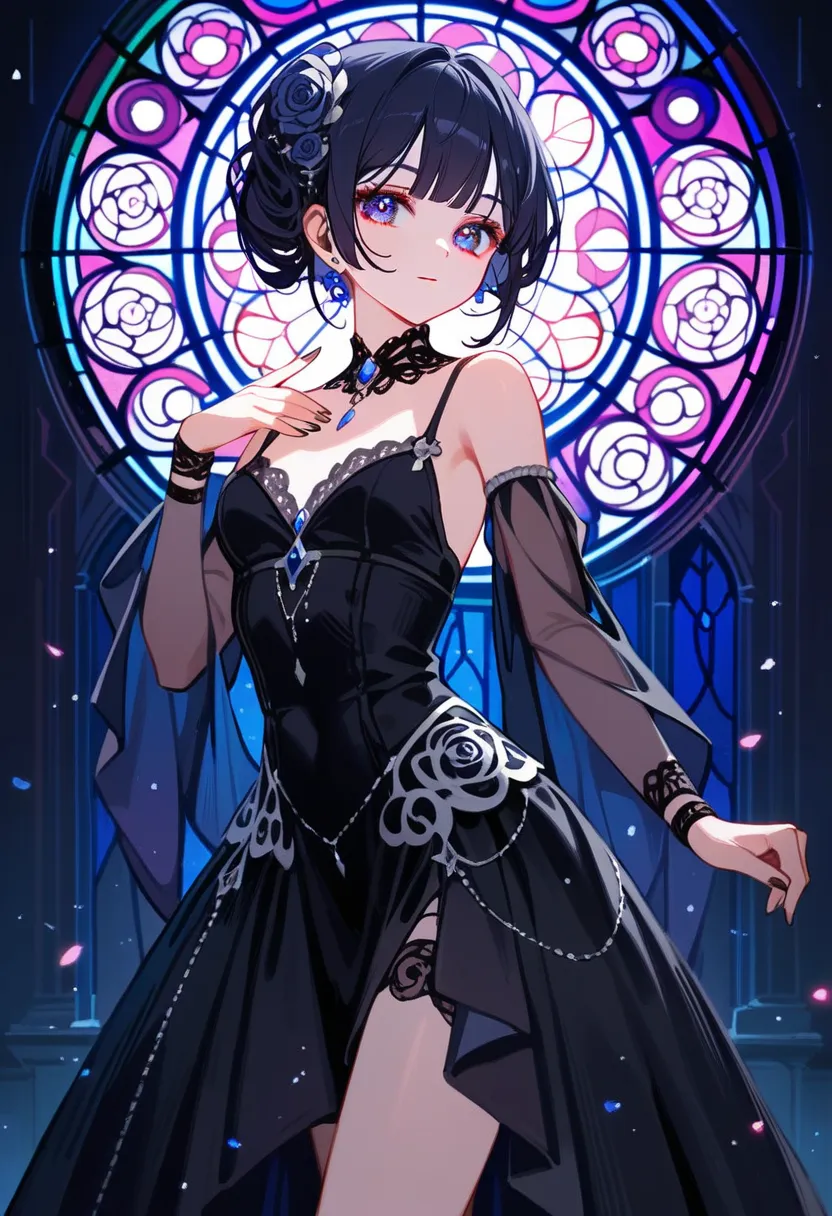 Score_9,Score_8_up,Score_7_up,highest quality,detailed,1 blossom Gothic girl,idol,slim,small breasts,(beautiful detailed eyes)