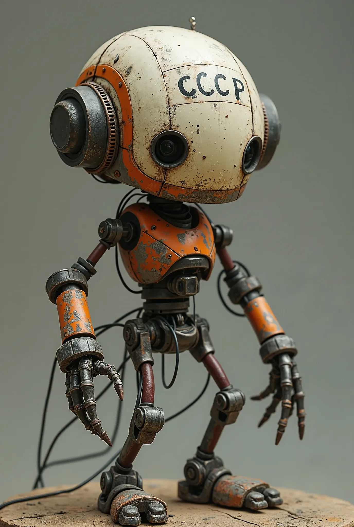 Squalid robot with repair tools , with cccp text on head