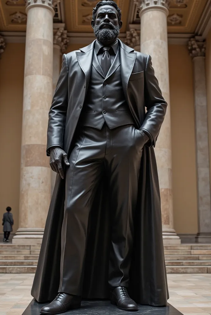 Greek god in black suite full statue