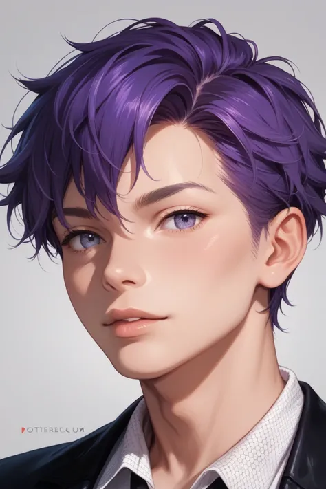 Can you draw a decent human？！Then a boy！ draw like an anime ！Put purple on gray hair with mesh！Also, mash？！