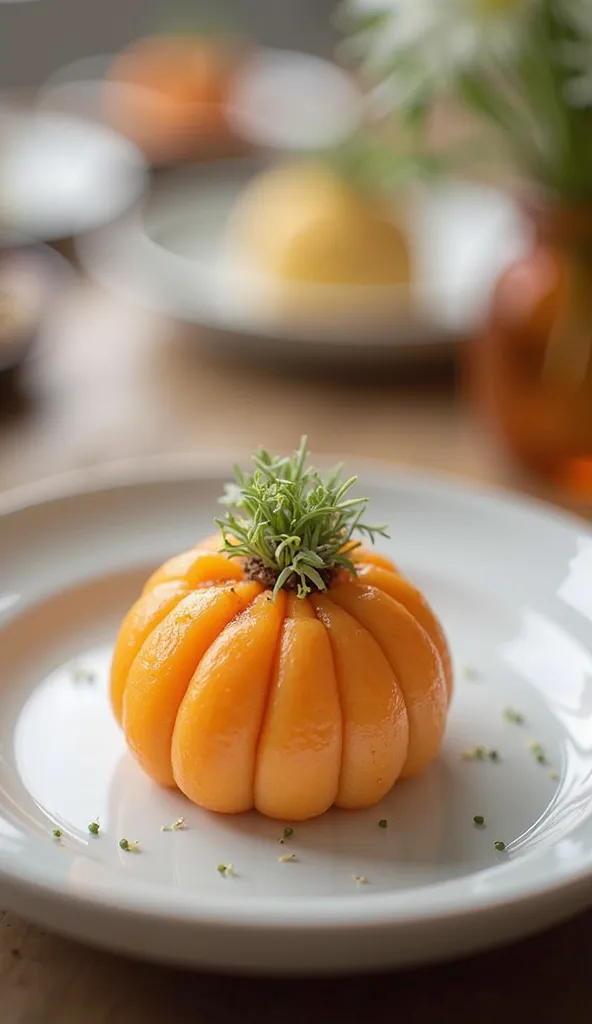 Hgraphic elements, Dynamic Light, Cinematics, HDR, UHD, professional PHOTOGRAPH OF:

 Elegant Presentation
"Visualize a single beautifully shaped Vegetable Flower Bun on a sleek, white plate. The bun should be garnished with a delicate sprinkle of sesame s...