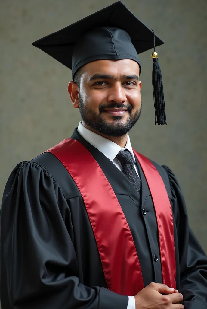 there is a man in a graduation cap and gown posing for a picture, a picture inspired by Bikash Bhattacharjee, reddit, academic art, post graduate, wearing an academic gown, academy headmaster, graduation photo, riyahd cassiem, mohamed chahin, ranjit ghosh,...