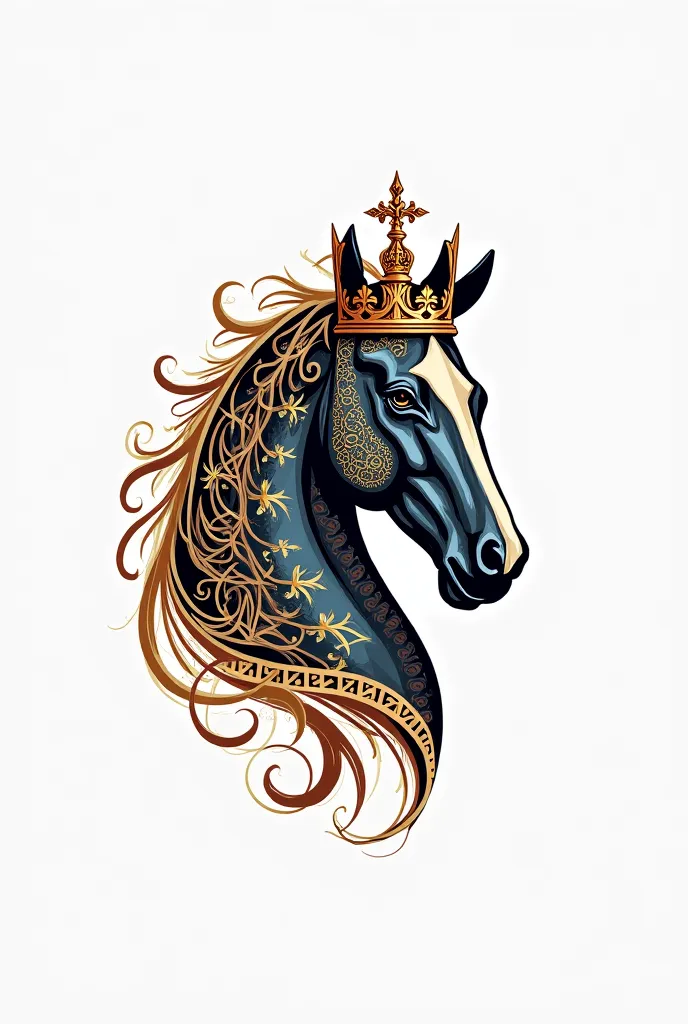 Make me a logo for a perfume brand with the name Hazem. The logo will be a horse’s head in the Arab-Islamic style, with the addition of the king’s crown and the word Hazem Perfumes.