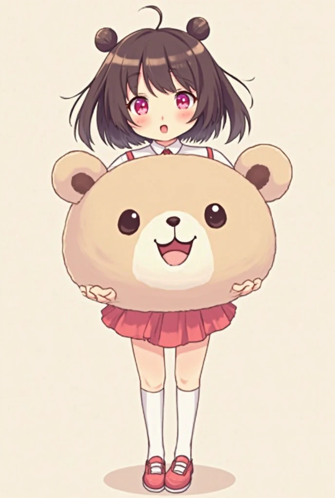  little character、full body、 girls on the left、dark brown hair color、twin tails from above、pink eyes、fine、cute、front、
、 high school student、 quick bangs、I like bears、Active