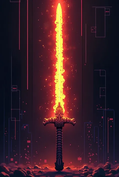 A fiery pixel ART katana