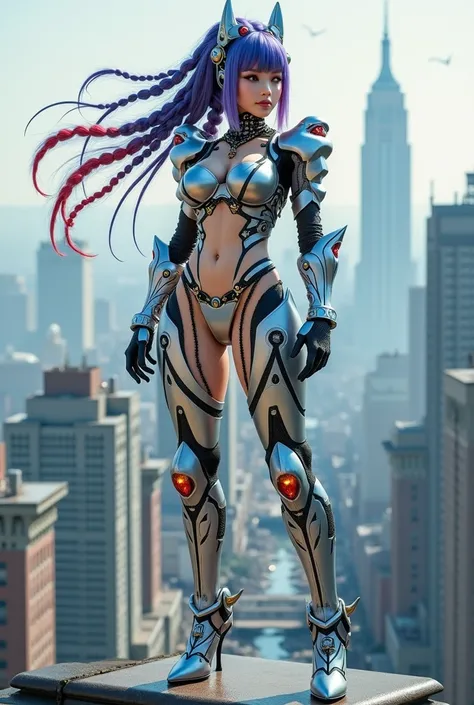 Create a Chinese-Japanese female robot killer image, a muscular body, a 34-inch waist,  wearing a multi-colored chrome  armor embedded with fantasy diamonds.,With decorations,Ladybug image,Head shape,Wolf head shape,Cross shape,Skull shape,Heart shape,,Sta...