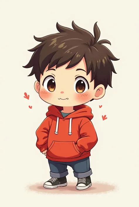 Chibi. Boy. Drawing. Wearing a red hoodie.