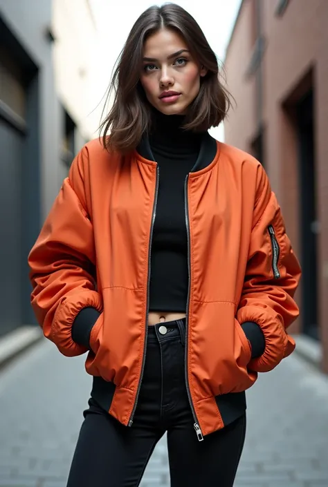 Oversized bomber jacket female wearing it 