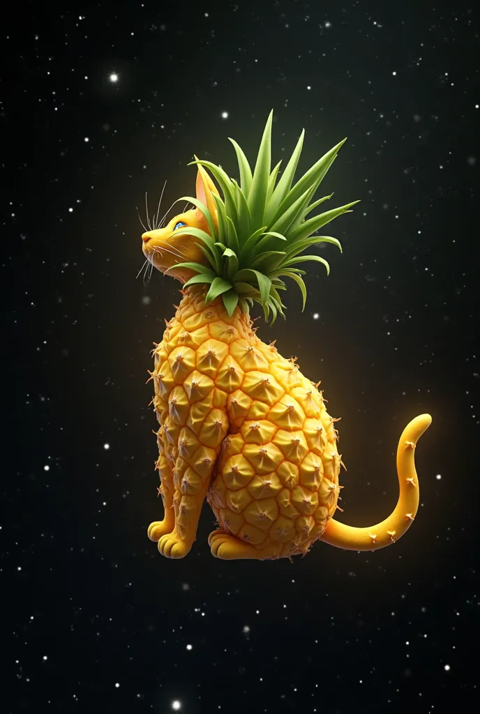 A cat made of ananas in the middle of the space