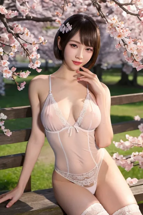 Cherry Blossom　Cherry blossom viewing season　20 generation beauty　Full Body　sexy lingerie　Sitting　 spread both legs