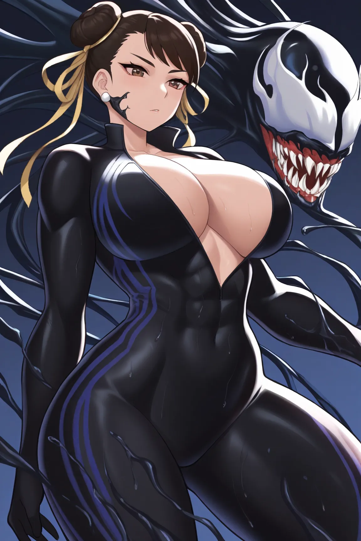 1girl,she venom,chun li,black bodysuit, cowboy shot, masterpiece,best quality
 