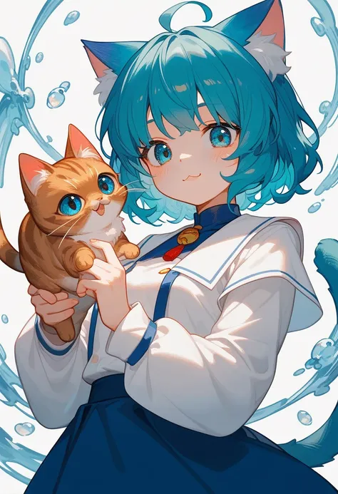 Anime girl with blue hair and a fish in her hand, Meow, Hillabi, 2D Animation style, Nifepitou, Micudayo, fleet collection style , Guang Jiangli, Kajikato, 2D Animation, Jinaiyi, Animated Cute Style , cute anime catgirl , anime girl with turquoise hair