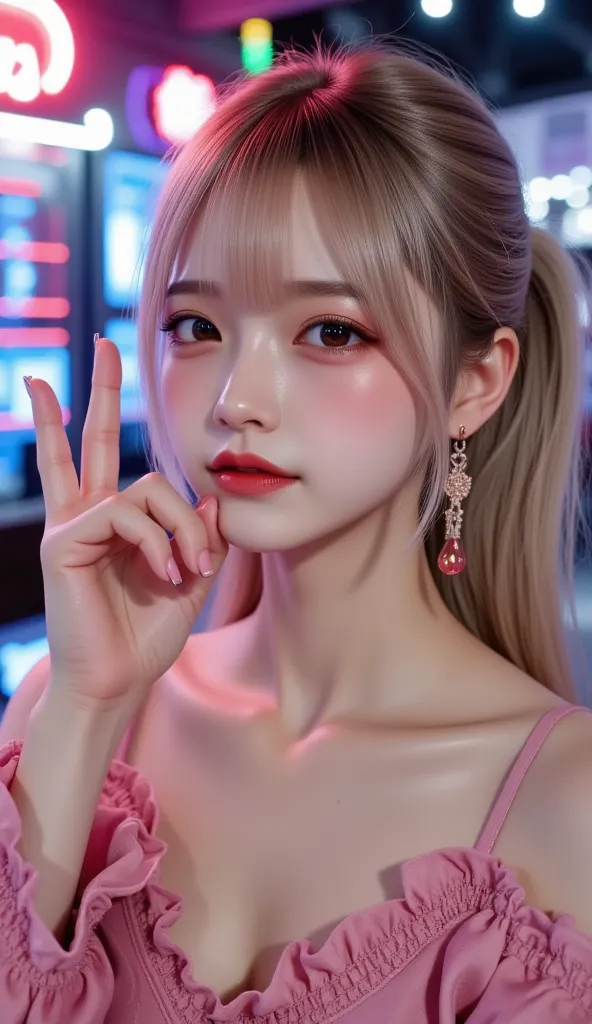 UHD, 32K, masterpiece, Highest quality, surrealism, woman, Portrait,  close-up angle, Young, Asian, Hands on blushing cheeks、 Hair,  beauty, Color Dress, beautician, valley,  soft lighting, indoors, natural makeup,  beauty,  enchantment, Functional,  soft ...