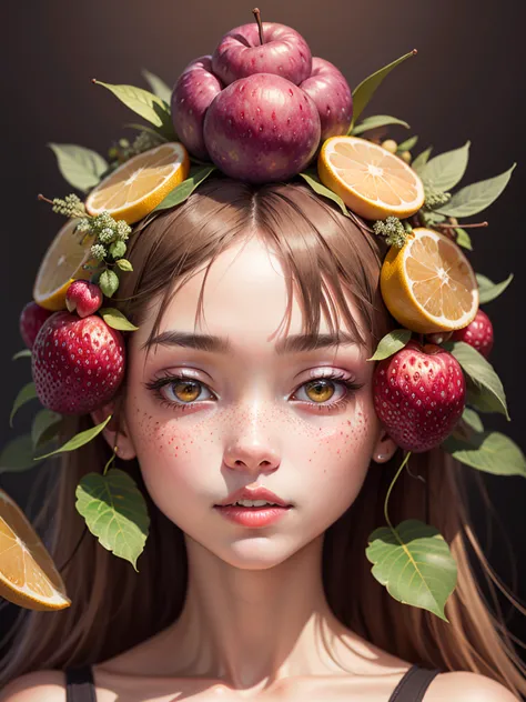  oil，beautiful girl wearing a fruit flower hat,  Guviz style artwork ,，Artistic creativity:1.37

8K quality、Intense Colored Pencil Drawings、Colored Pencil Splashes, surreal,  avant-garde pop art,   Beautiful Expressive Paintings , Beautiful Artwork Picture...